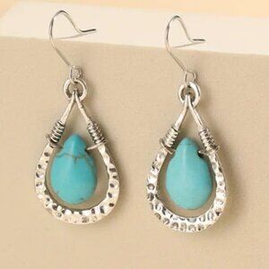 Bohemian Style Stimulated Turquoise Teardrop Gemstone  Statement Earrings